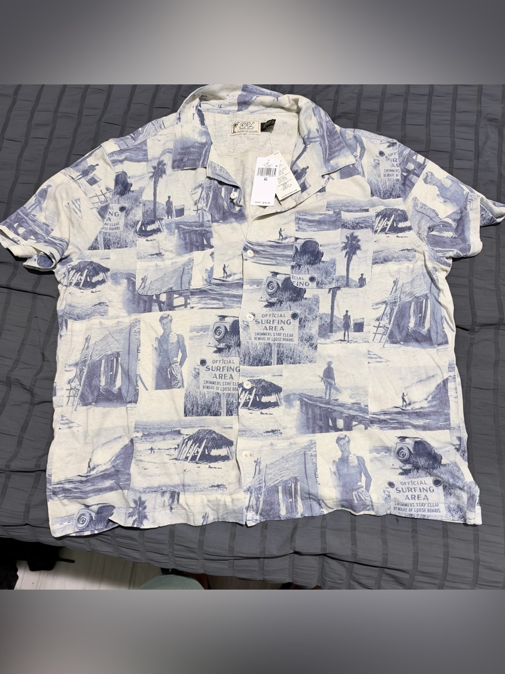 Ralph Lauren Double RL XL Men’s Short-Sleeve Surf Print Button-Down Blue & White